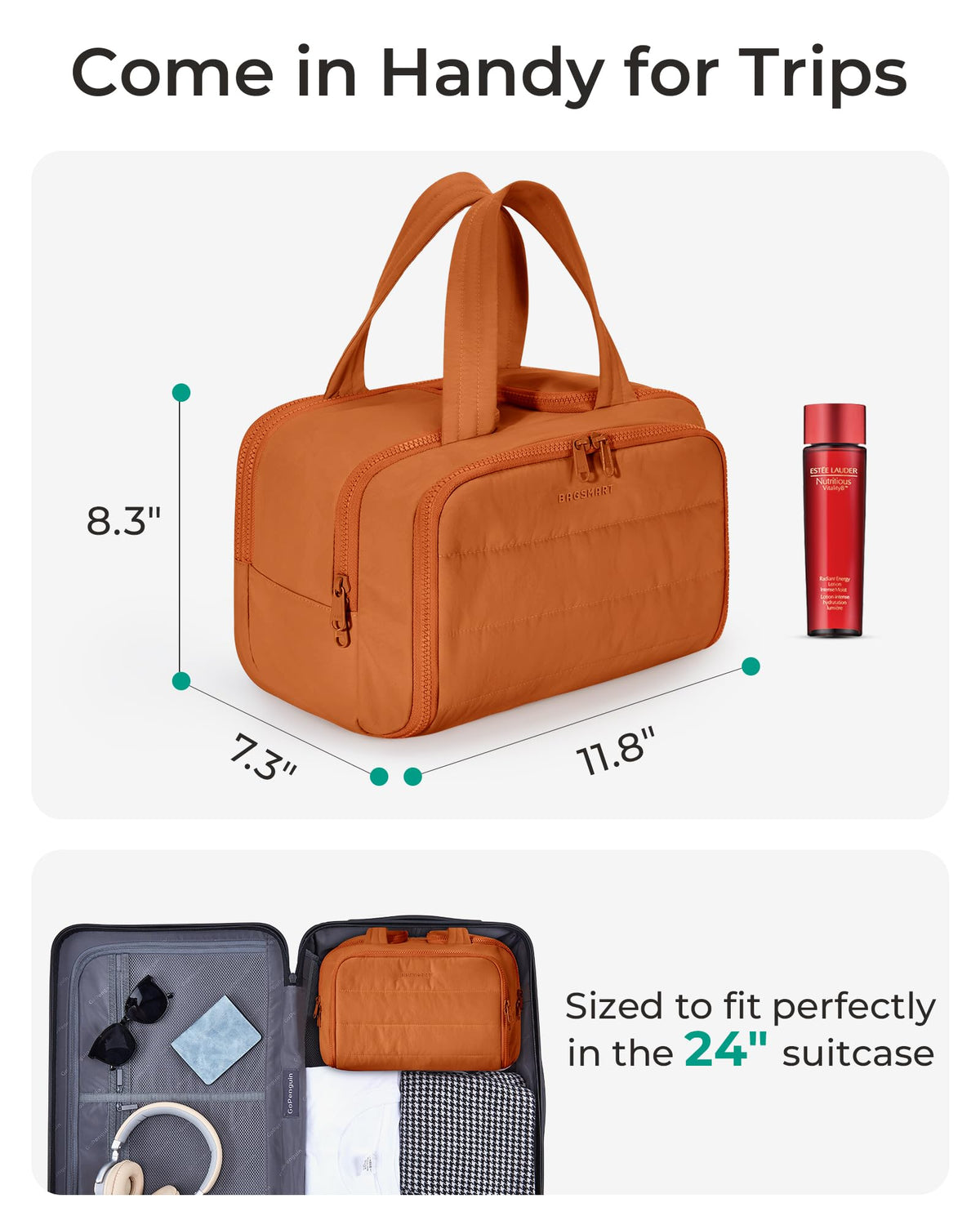 BAGSMART Travel Toiletry Bag side view with full opening