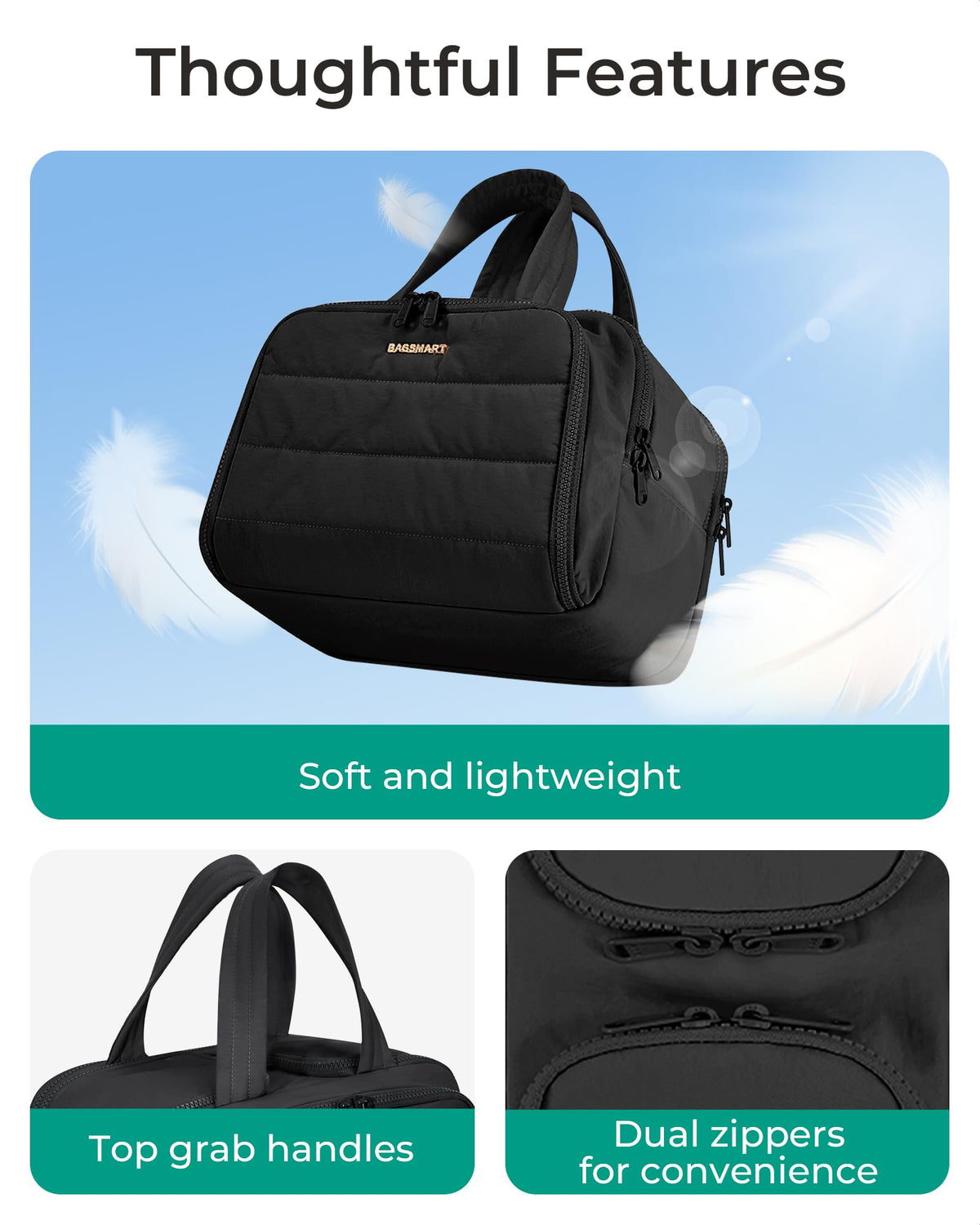 BAGSMART Travel Toiletry Bag side view with open compartments