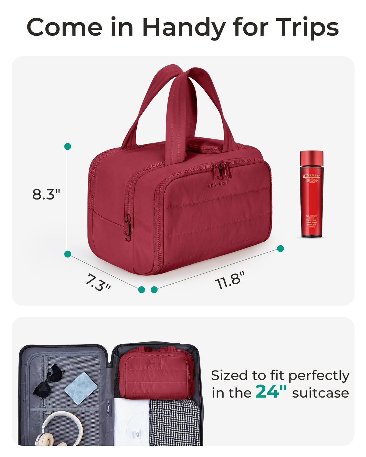 BAGSMART Travel Toiletry Bag side view with zipper open