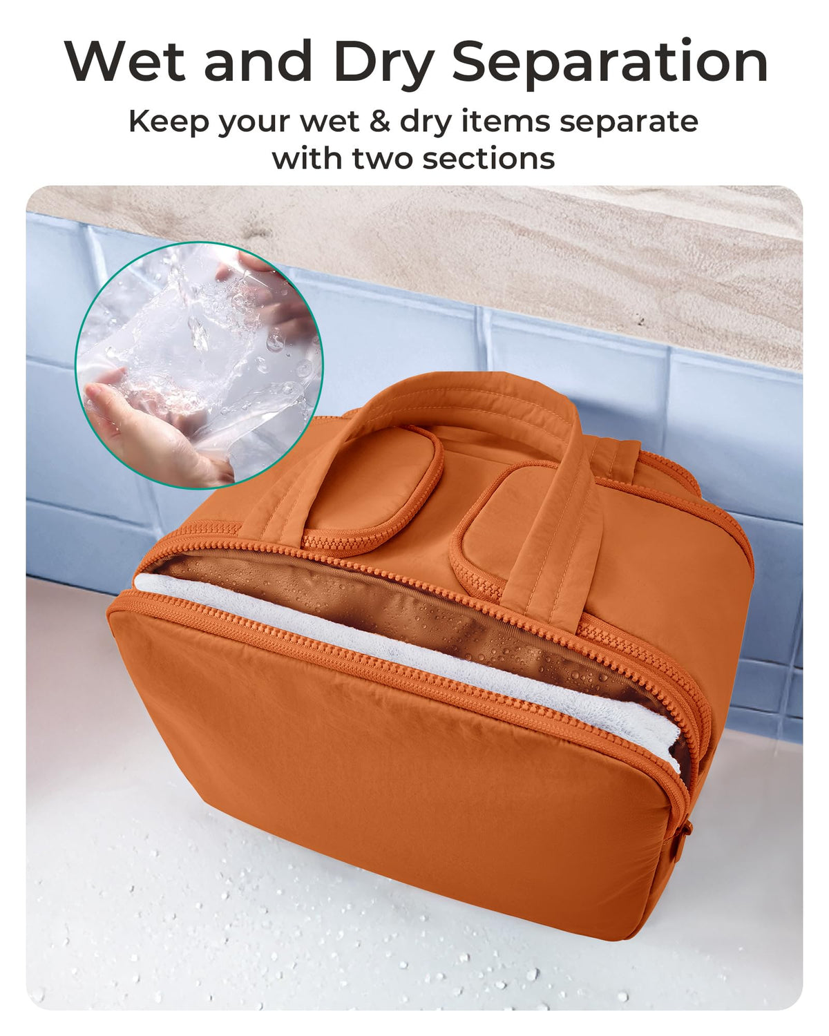 BAGSMART Travel Toiletry Bag with dry-and-wet separation feature