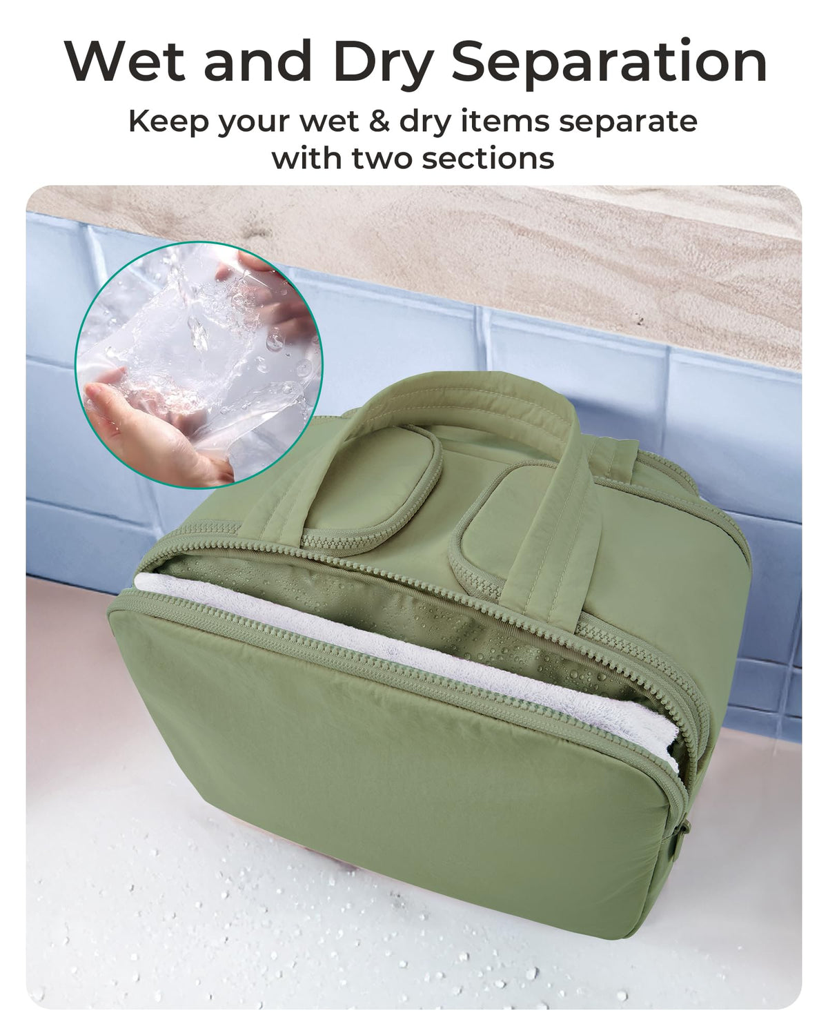 BAGSMART Travel Toiletry Bag with dry-and-wet separation feature