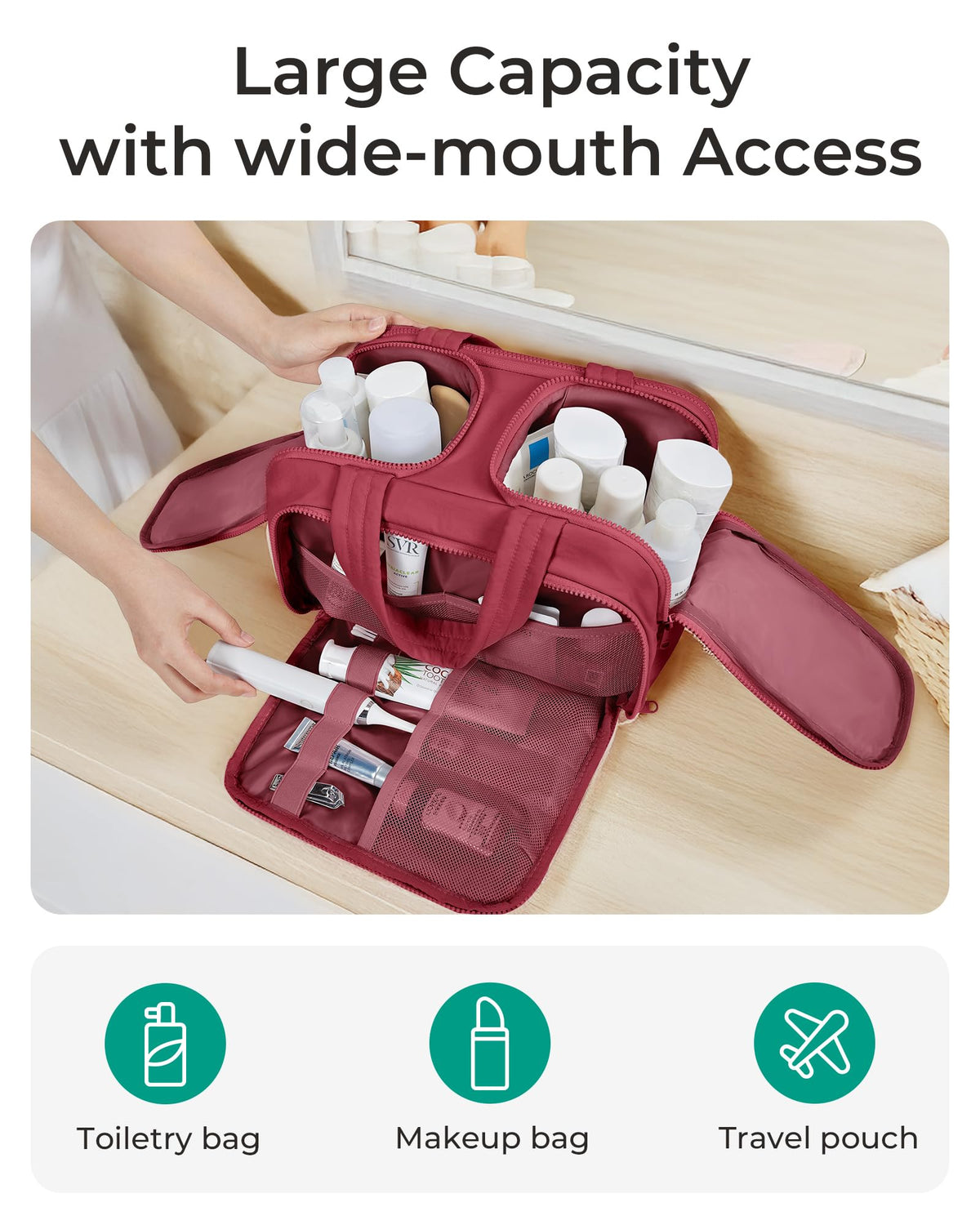 BAGSMART Travel Toiletry Bag with toiletries and cosmetics inside