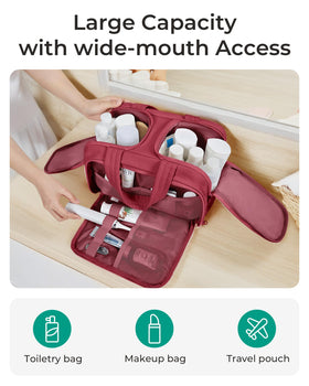 BAGSMART Travel Toiletry Bag with toiletries and cosmetics inside