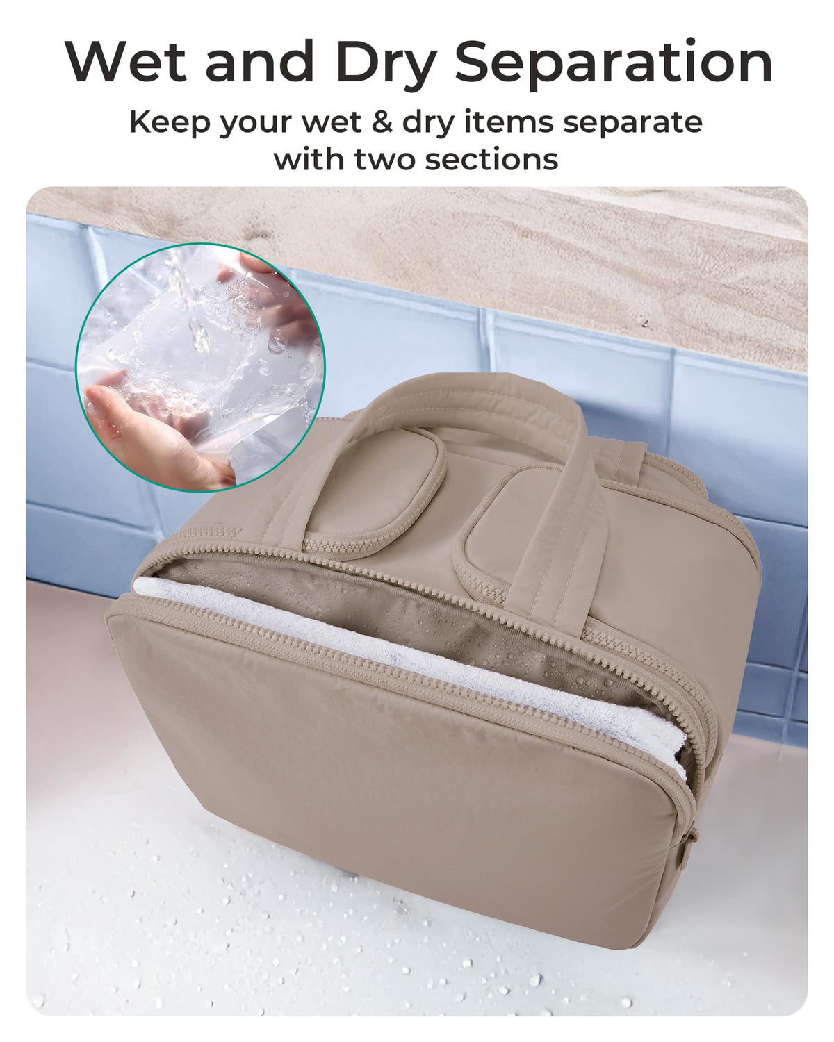 BAGSMART Travel Toiletry Bag with wet and dry items separated