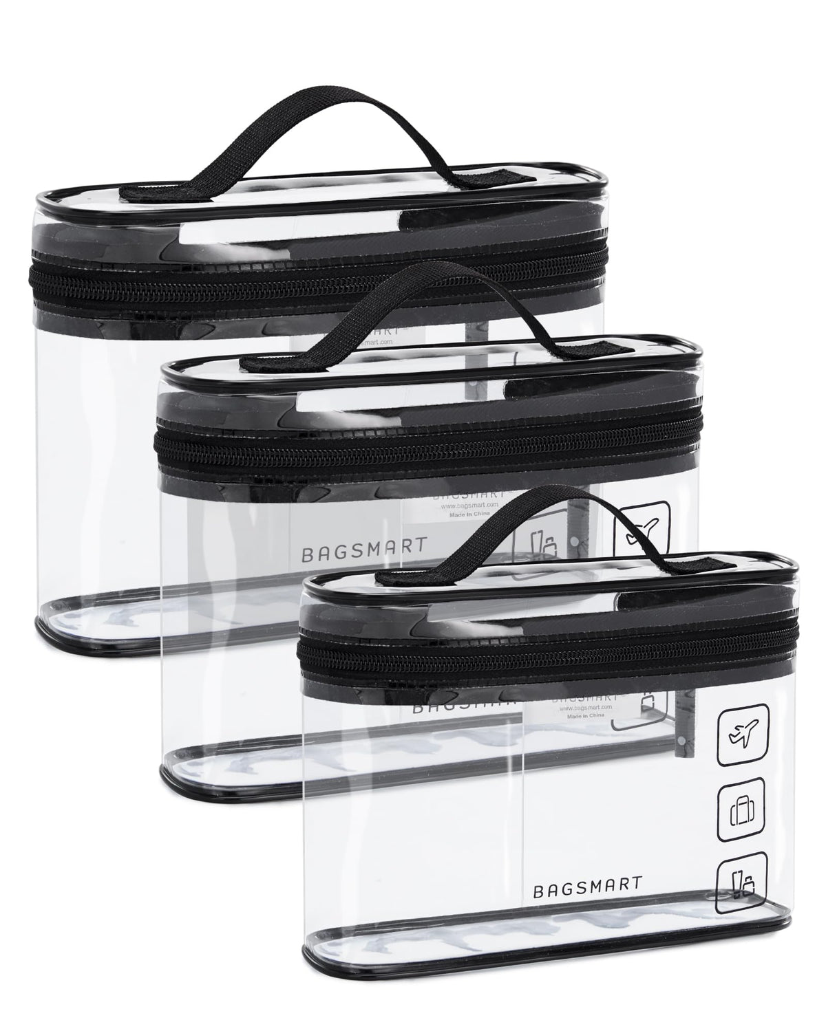 BAGSMART TSA Approved Toiletry Bag Set front view with three clear bags
