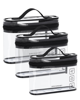 BAGSMART TSA Approved Toiletry Bag Set front view with three clear bags