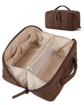 BAGSMART Women's Puffy Travel Makeup Bag in Coffee, front view