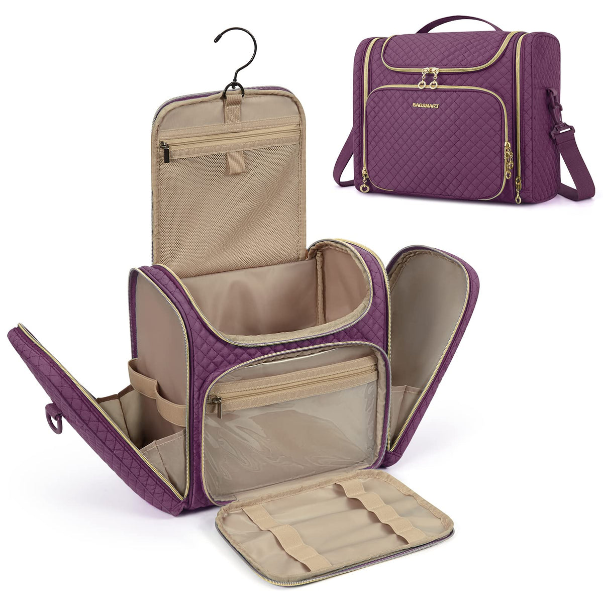 BAGSMART Women's Travel Toiletry Bag in purple front view