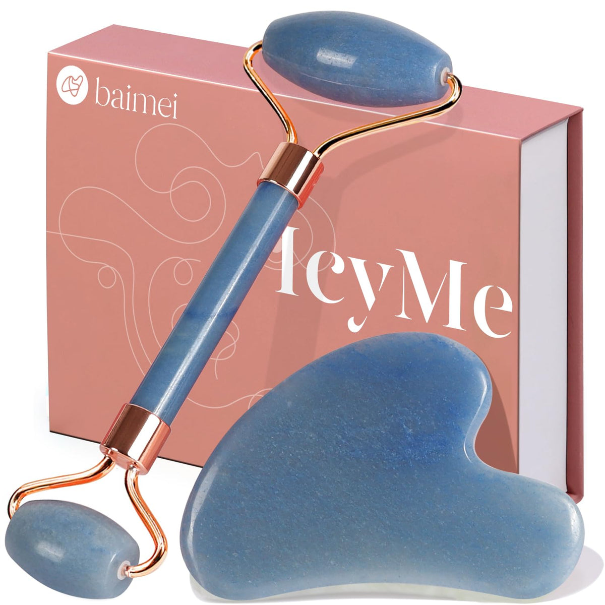 BAIMEI Gua Sha & Jade Face Roller Set front view