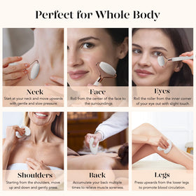 BAIMEI IcyMe Jade Roller in use on a woman's face