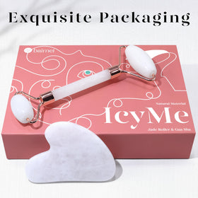 BAIMEI Jade Roller and Gua Sha on a marble surface
