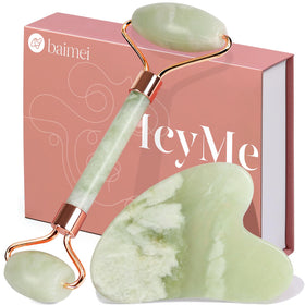 BAIMEI Jade Roller front view with smooth jade stone