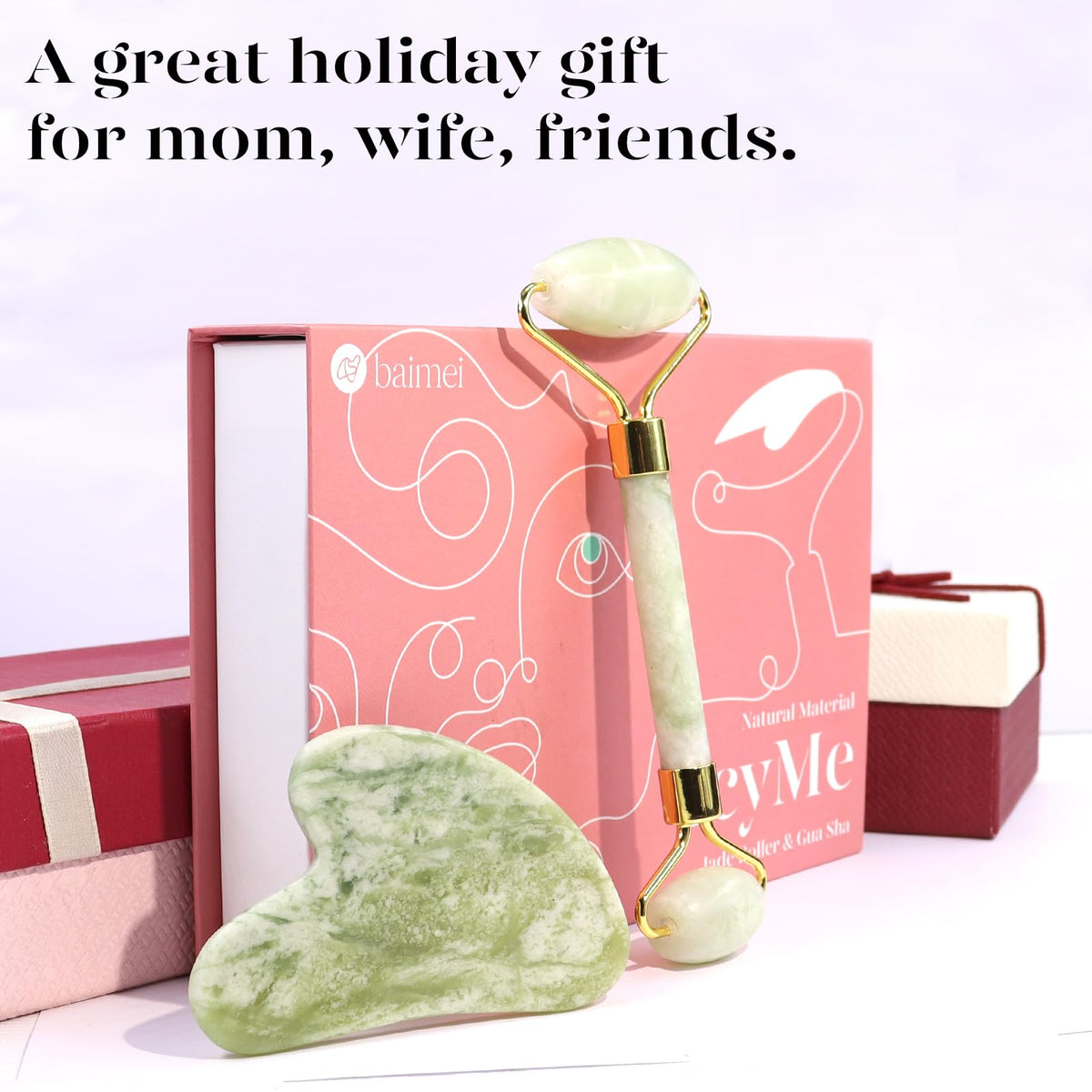 BAIMEI Jade Roller in a skincare routine setup