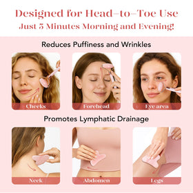 BAIMEI Rose Quartz Roller in use on a model's face