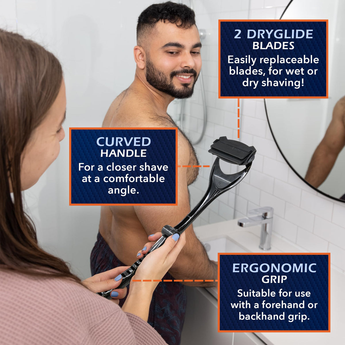 BAKBLADE 2.0 Back Shaver with exfoliating brush and extra blades