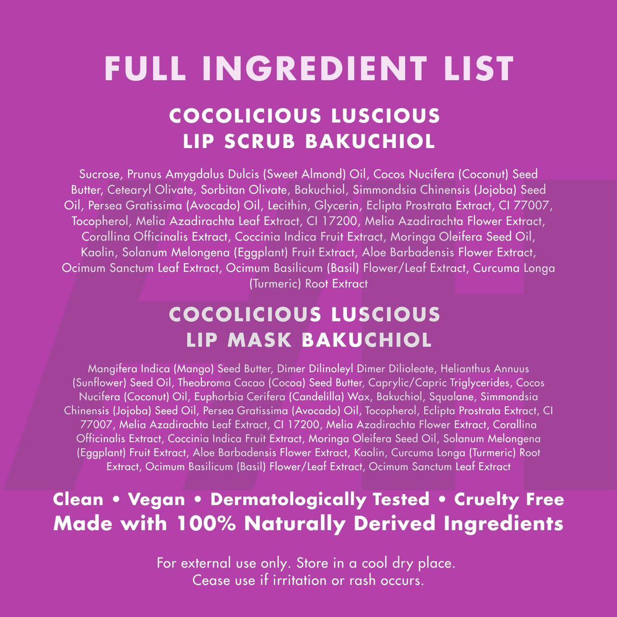 Bakuchiol lip scrub and mask set with ingredients list