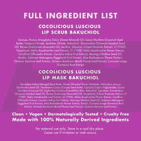 Bakuchiol lip scrub and mask set with ingredients list