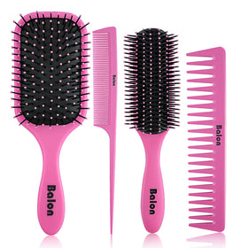 BALON 4Pcs Detangling Brush Set with paddle brush in pink