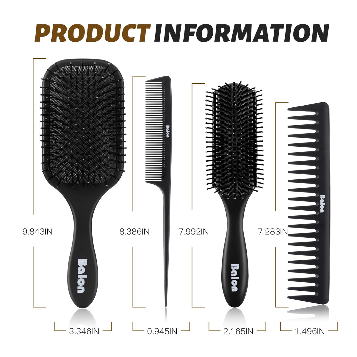 BALON Hair Brush and Comb Set displayed with packaging