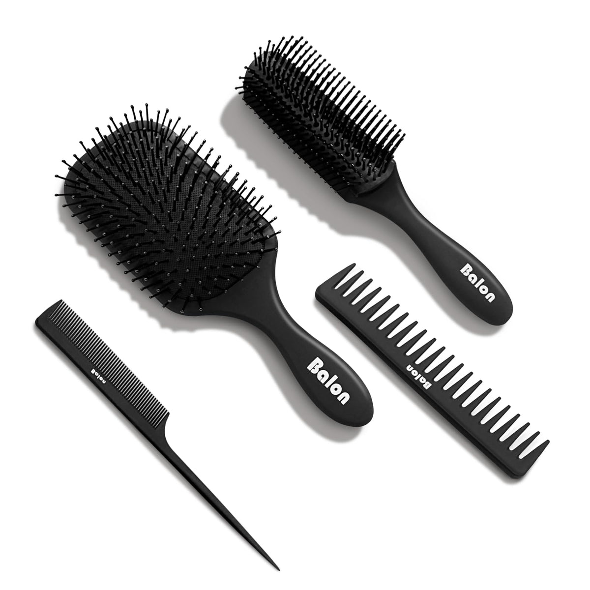 BALON Hair Brush and Comb Set front view with paddle and vented brushes