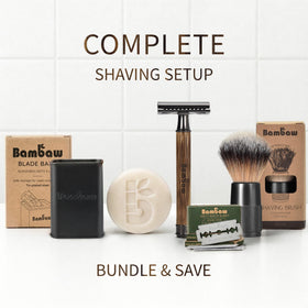 Bambaw bamboo razor displayed on a bathroom counter