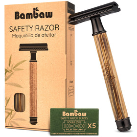 Bambaw bamboo safety razor front view with black handle