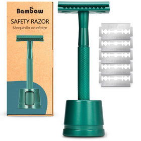 Bambaw Double Edge Safety Razor front view in sea green