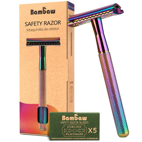 Bambaw Double Edge Safety Razor in rainbow colour front view