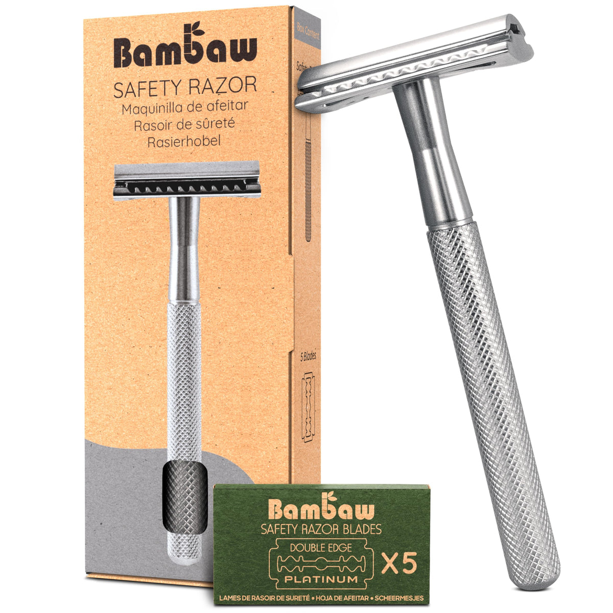 Bambaw Double Edge Safety Razor silver model front view