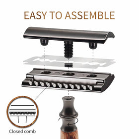 Bambaw safety razor side view showing stainless steel parts