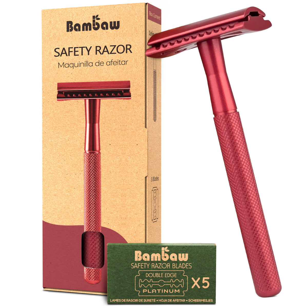 Bambaw Single Blade Double Edged Safety Razor front view in red