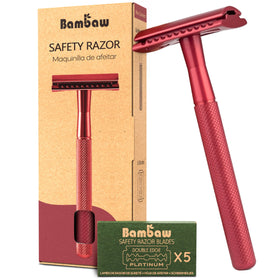 Bambaw Single Blade Double Edged Safety Razor front view in red