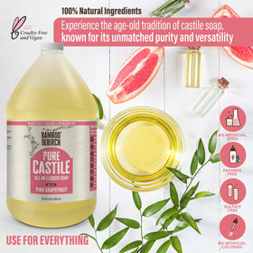 Bamboo and Birch Pure Castile Soap Liquid Citrus Grapefruit being poured