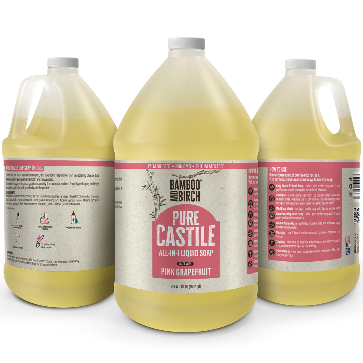 Bamboo and Birch Pure Castile Soap Liquid Citrus Grapefruit label close-up