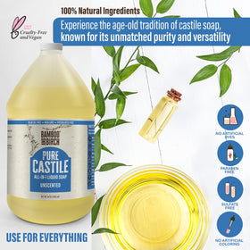 BAMBOO AND BIRCH Pure Castile Soap Liquid pouring into a dish