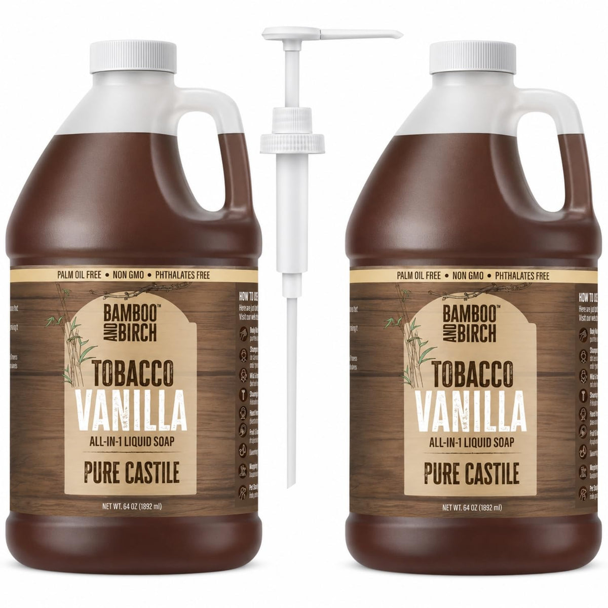 BAMBOO AND BIRCH Pure Castile Soap Liquid Tobacco Vanilla front view