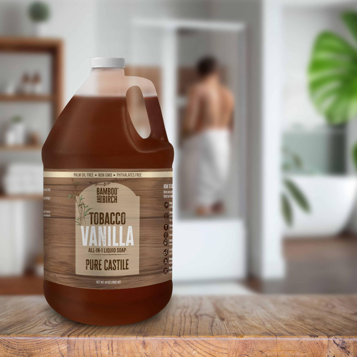 BAMBOO AND BIRCH Pure Castile Soap Liquid Tobacco Vanilla with natural ingredients