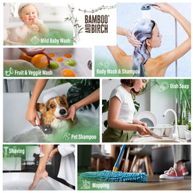 Bamboo & Birch Pure Castile Soap Liquid in a clean bathroom setting