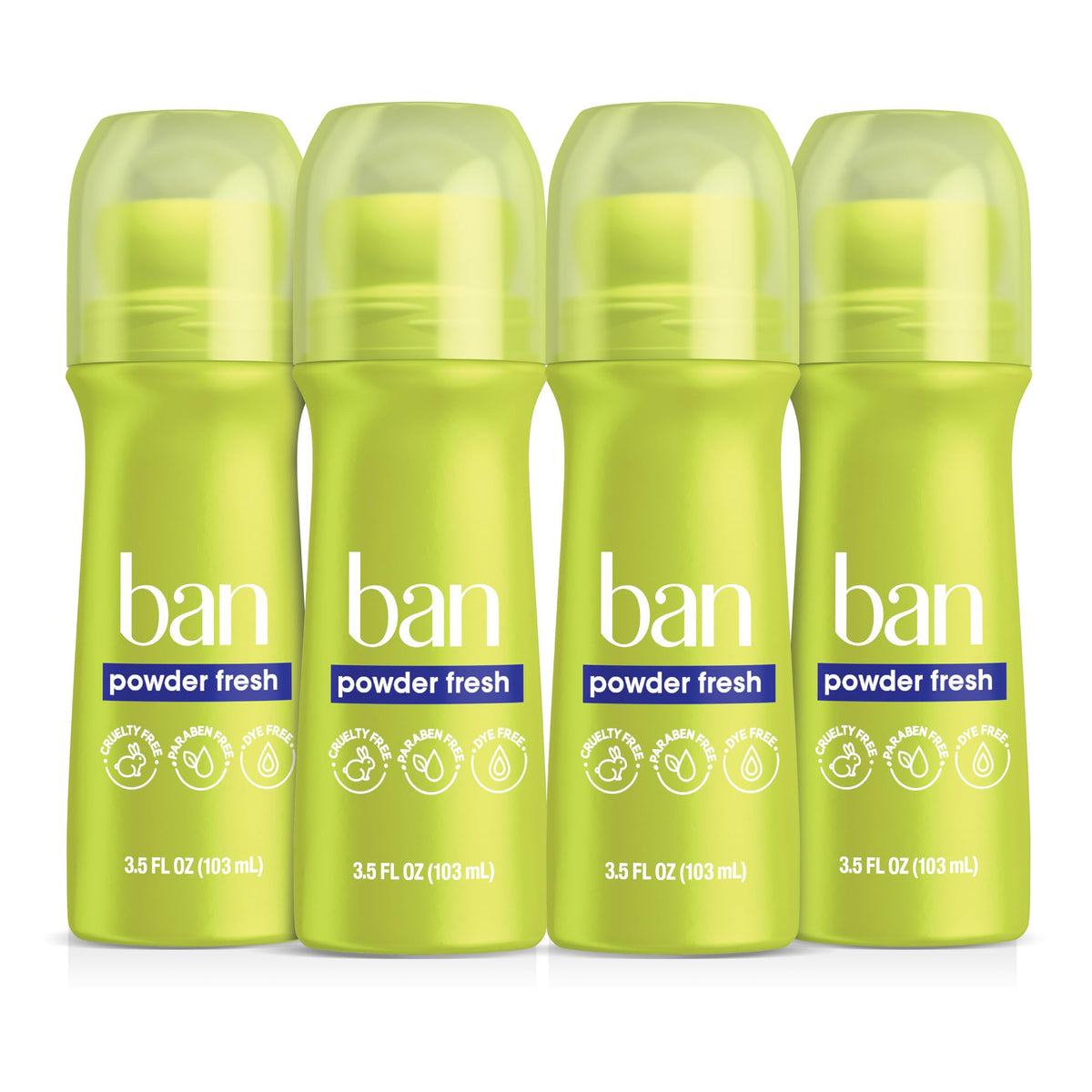 Ban Invisible Roll-On Antiperspirant Deodorant 4 pack front view