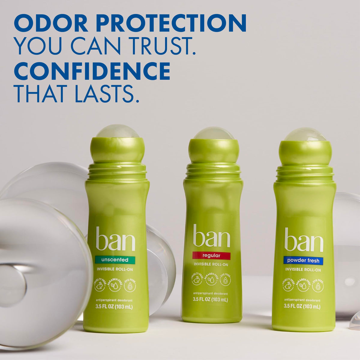 Ban Invisible Roll-On Antiperspirant Deodorant application demonstration