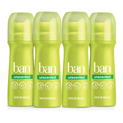 Ban Invisible Roll-On Antiperspirant Deodorant, Unscented, 3.5 oz front view