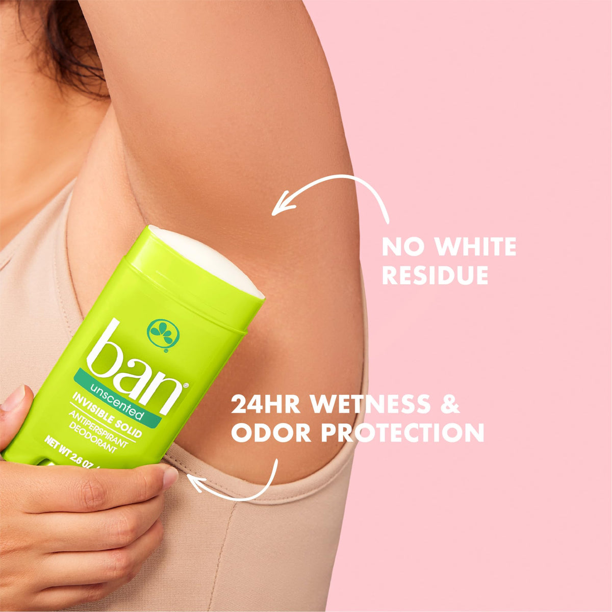 Ban Invisible Solid Antiperspirant Deodorant, unscented stick close-up