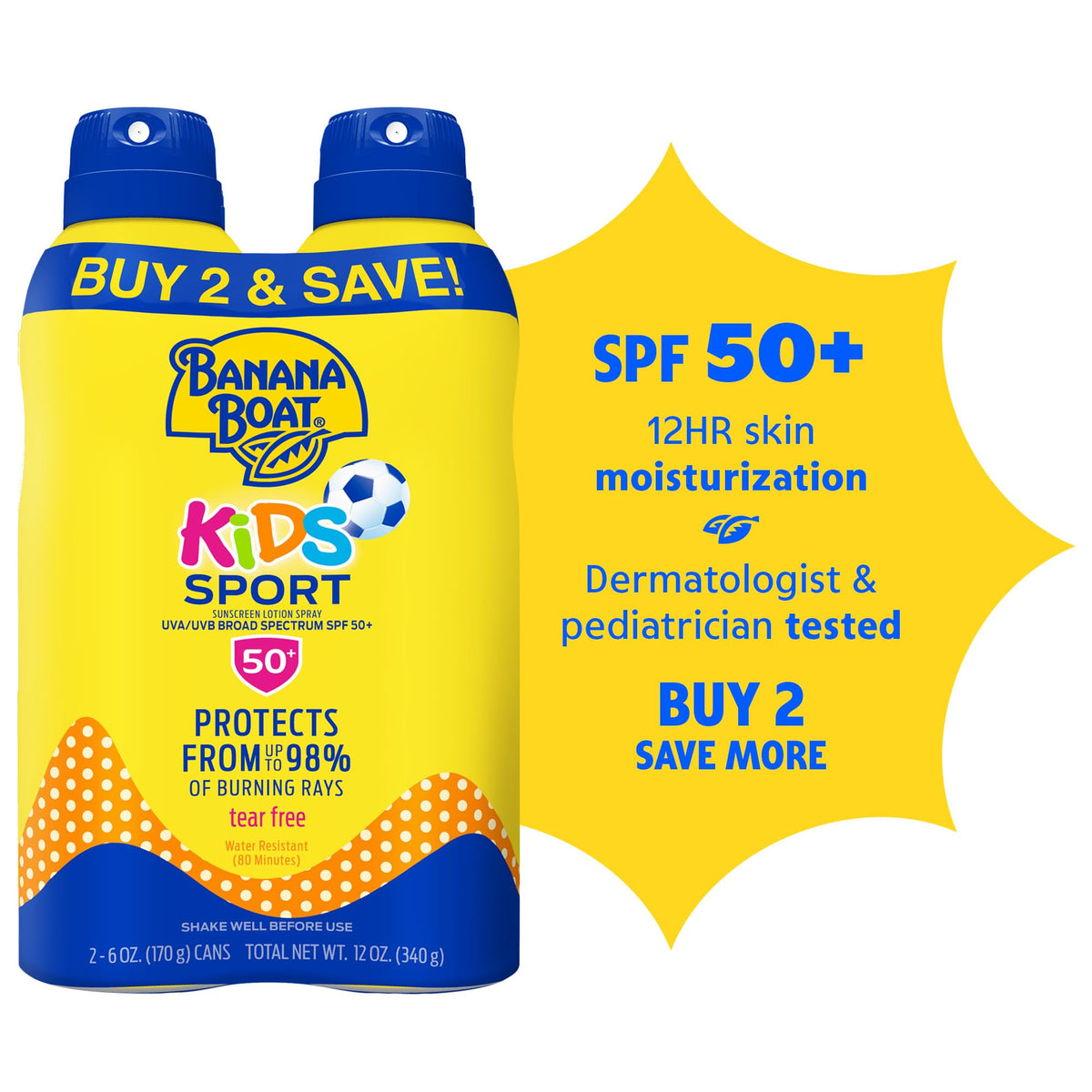 Banana Boat Kids Sunscreen Spray SPF 50 2-Pack side view