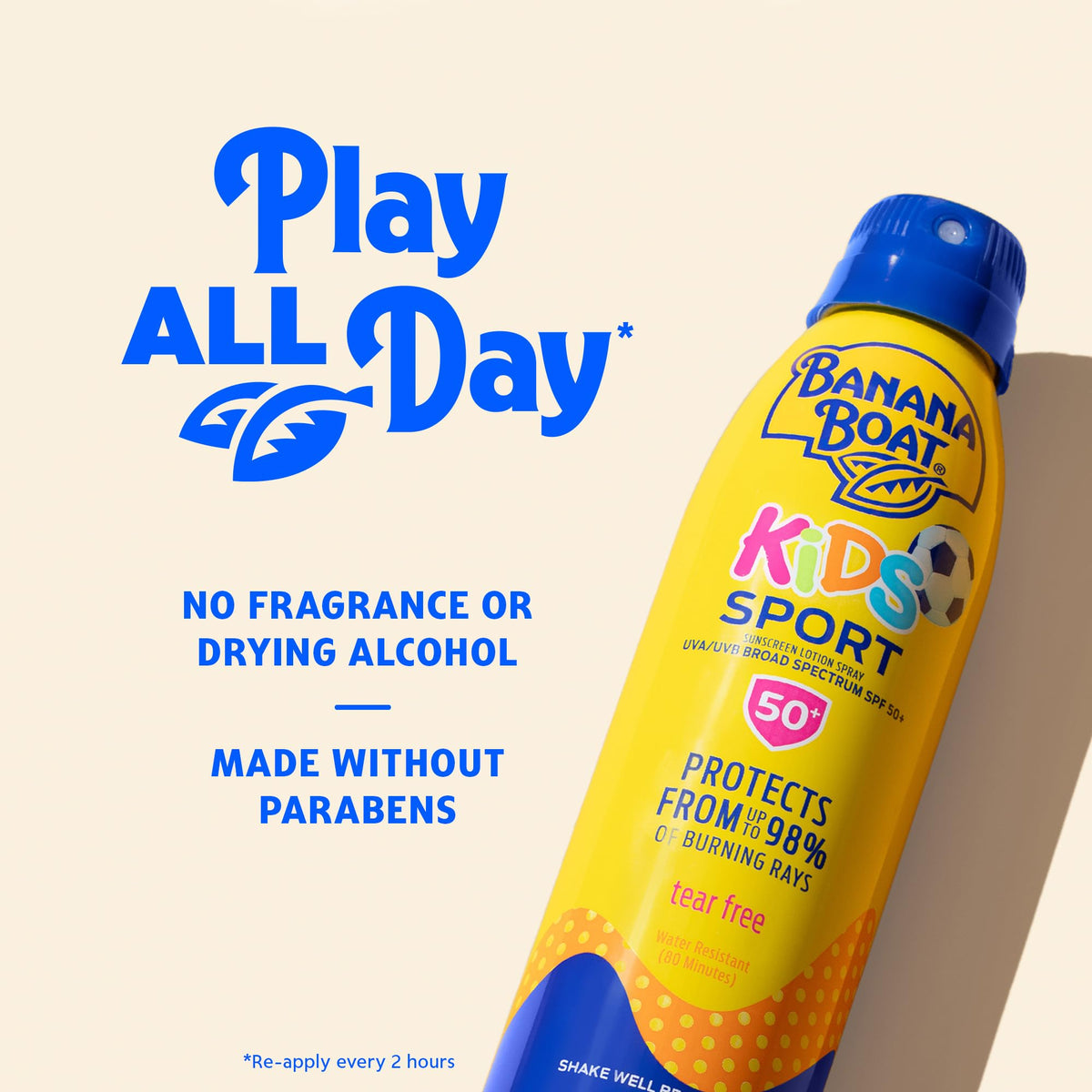 Banana Boat Kids Sunscreen Spray SPF 50 with outdoor scene
