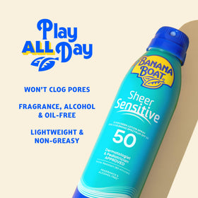 Banana Boat Sheer Sensitive Sunscreen Spray SPF 50 application demonstration