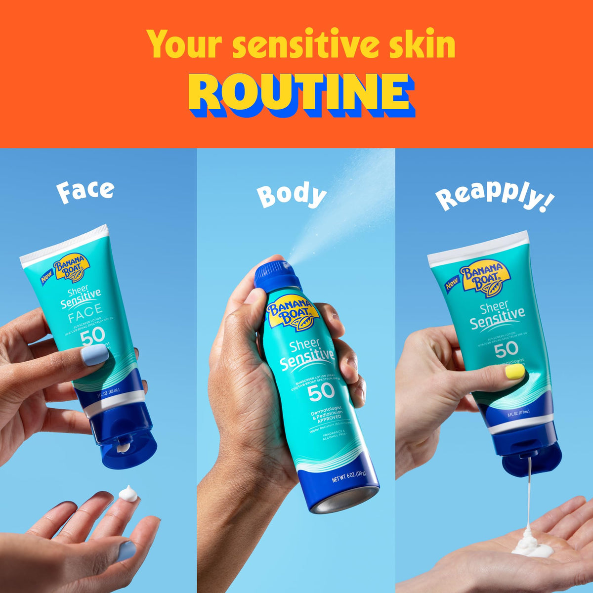 Banana Boat Sheer Sensitive Sunscreen Spray SPF 50 packaging details