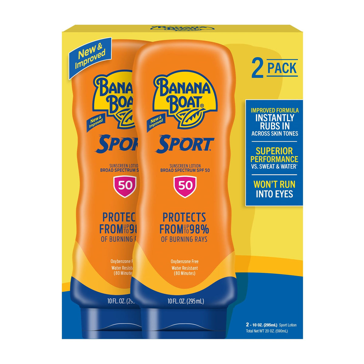 Banana Boat Sport Sunscreen Lotion SPF 50 twin pack front view
