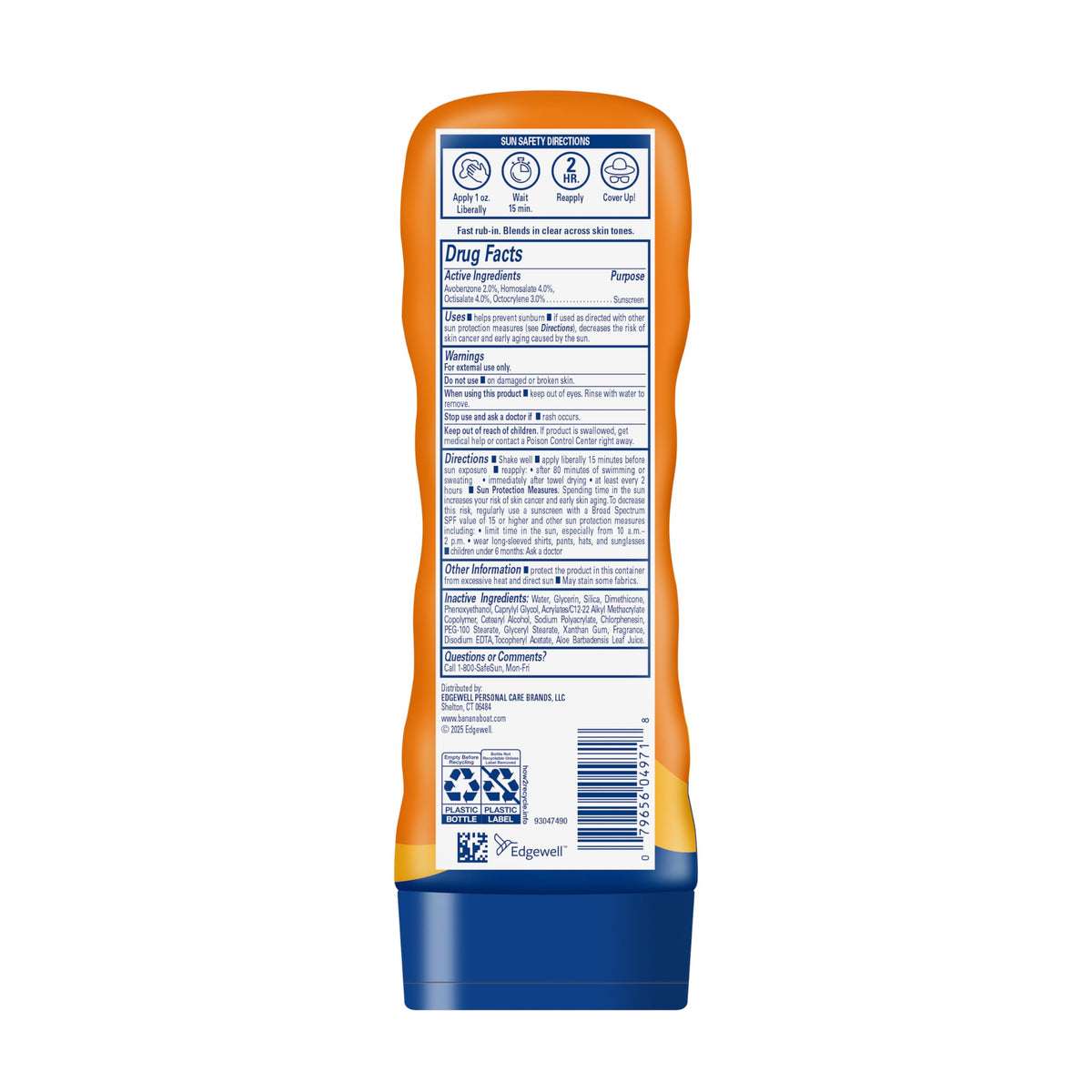 Banana Boat Sport Ultra Lotion Sunscreen SPF 30 ingredients list on back