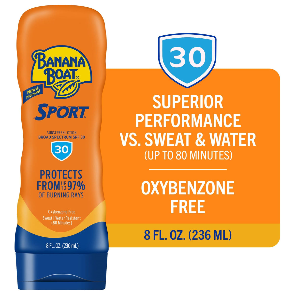 Banana Boat Sport Ultra Lotion Sunscreen SPF 30 side view with packaging
