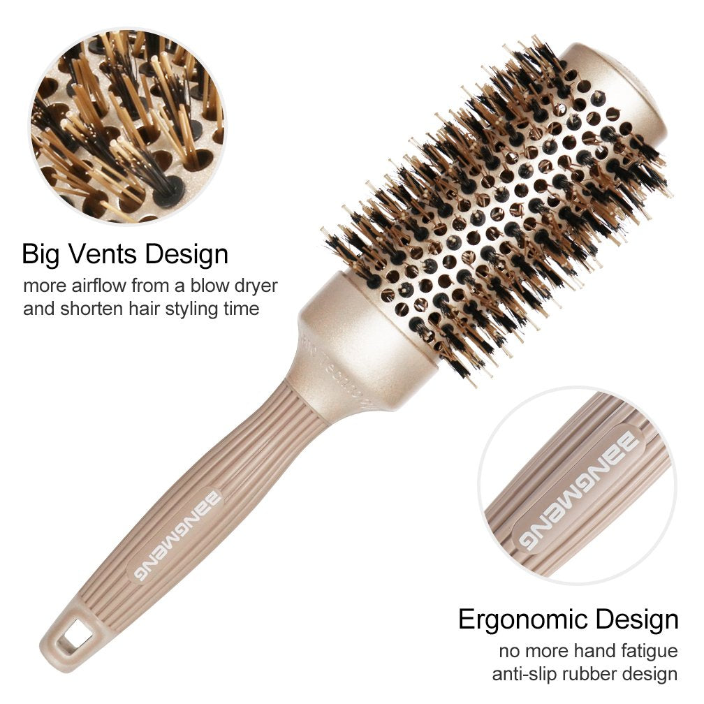 BANGMENG Round Hair Brush side view highlighting ergonomic handle
